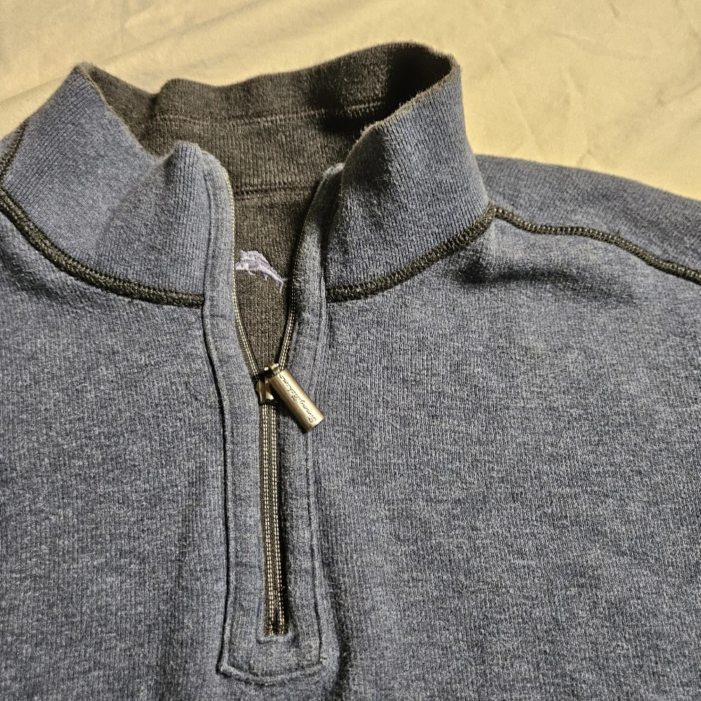 TOMMY‎ BAHAMA Reversible 1/2 Zip Pullover XL Gray Blue Flipview Flip Coast Logo